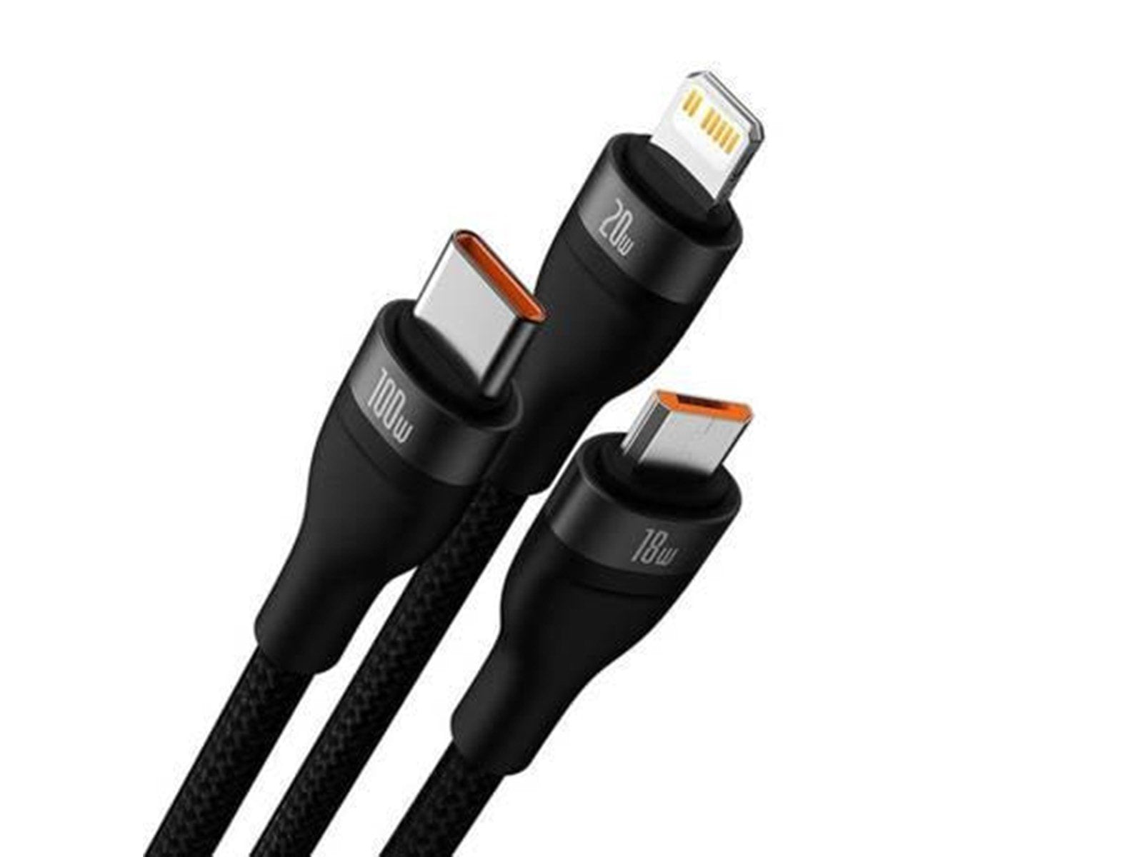Baseus 3in1 USB cable  Flash Series 2 USB-C + micro USB + Lightning 100W 1.5m (black) Baseus 3in1 USB cable  Flash Series 2 USB-C + micro USB + Lightning 100W 1.5m (black)
